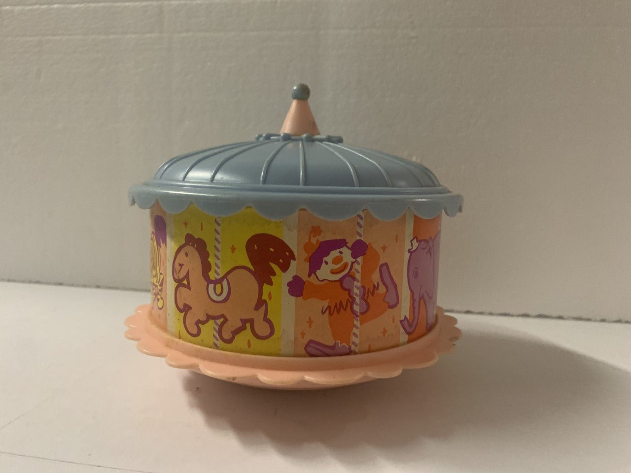 Vintage Baby Toy Top Pink & Blue Carousel